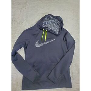Nike Hoodie Womens Small Black Therma Fit Neon Green Pocket Pullover Sweater